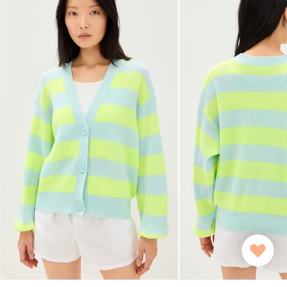 NWOT American Vintage Raxow cardigan - M/L - Jaune Fluo Raye Crystal